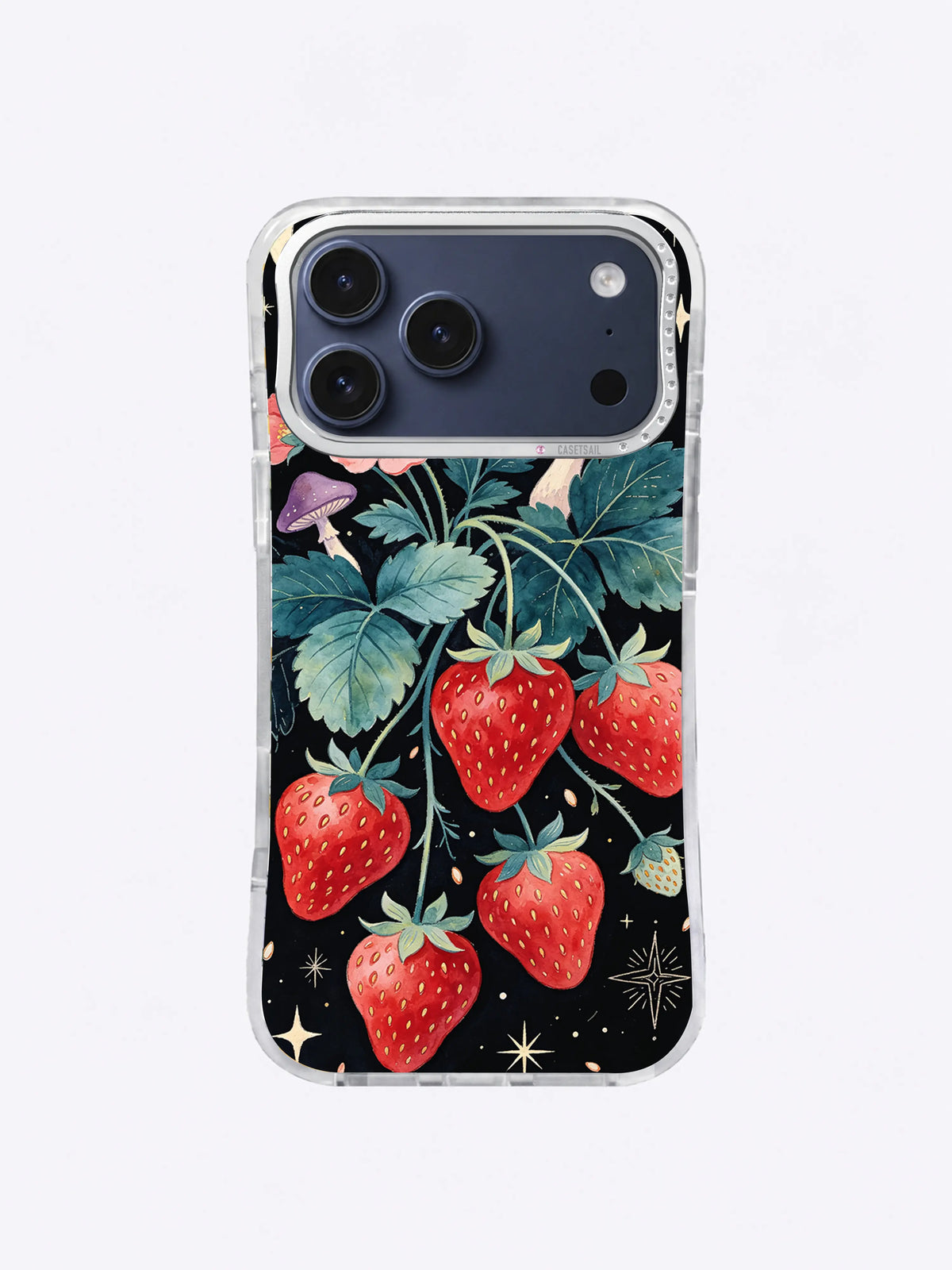 Midnight Strawberry Moon iPhone case, Wild Strawberry Star Cluster pattern