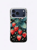 Midnight Strawberry Moon iPhone case, Harvest Moon Berry Trail pattern