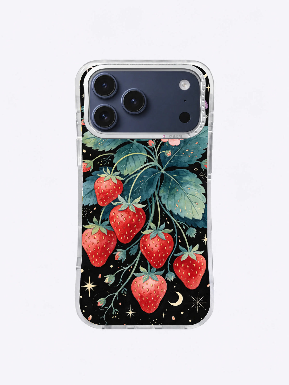 Midnight Strawberry Moon iPhone case, Harvest Moon Berry Trail pattern