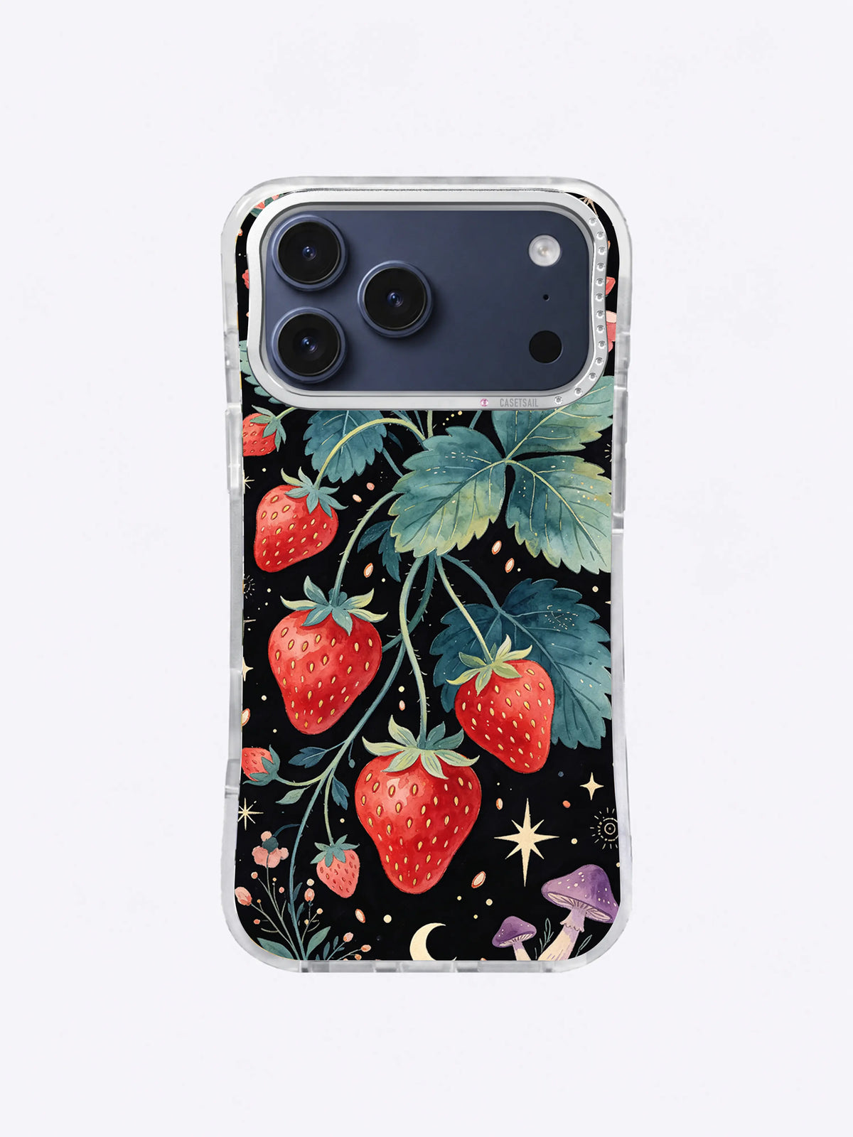 Midnight Strawberry Moon iPhone case, Violet Mushroom Strawberry Field pattern