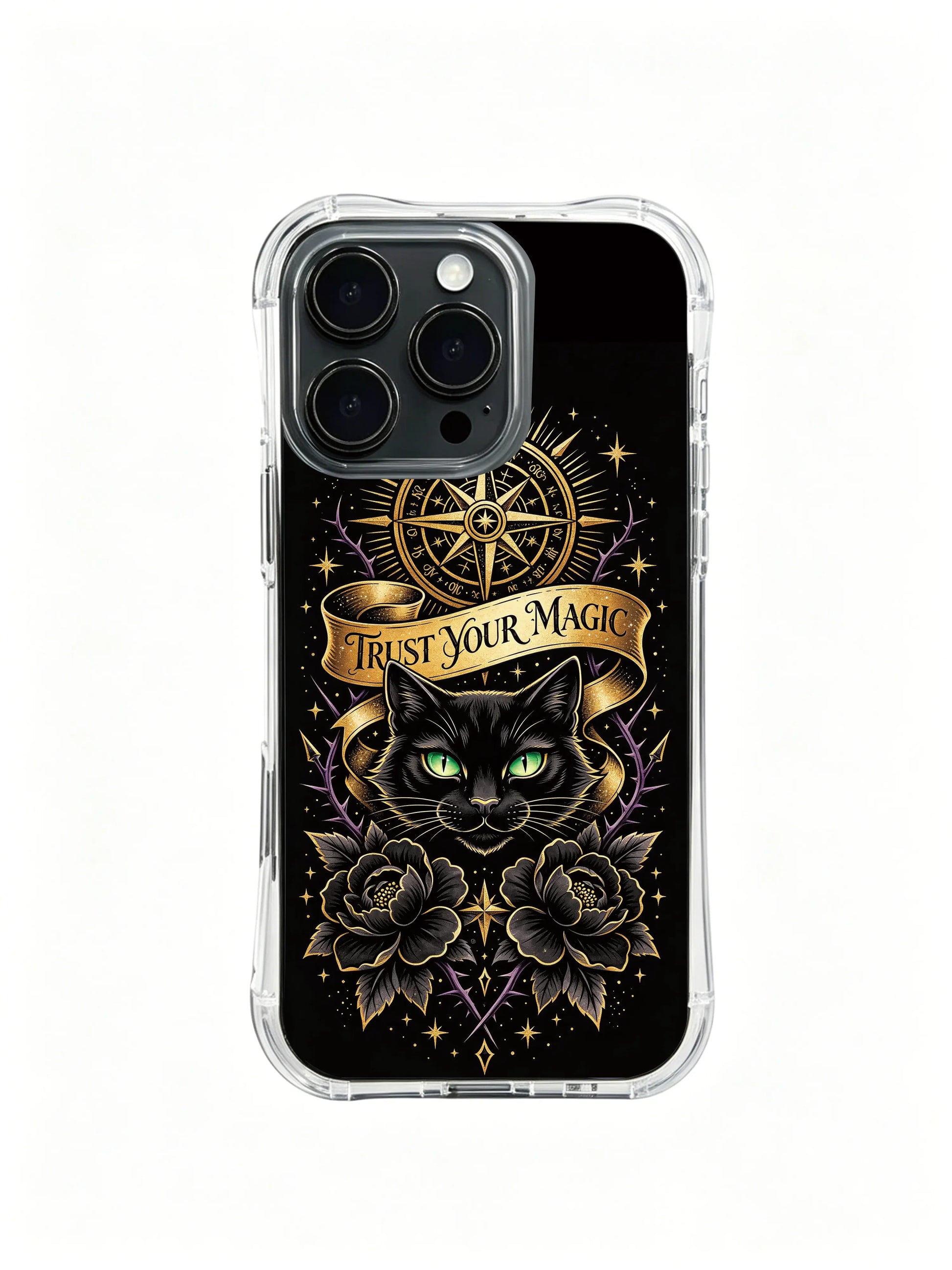 Midnight wilderness lynx PhoneCasing, artistic iPhone 14 Plus Case featuring astrological compass detail, scratch resistant durable iPhone 14 Plus casing.