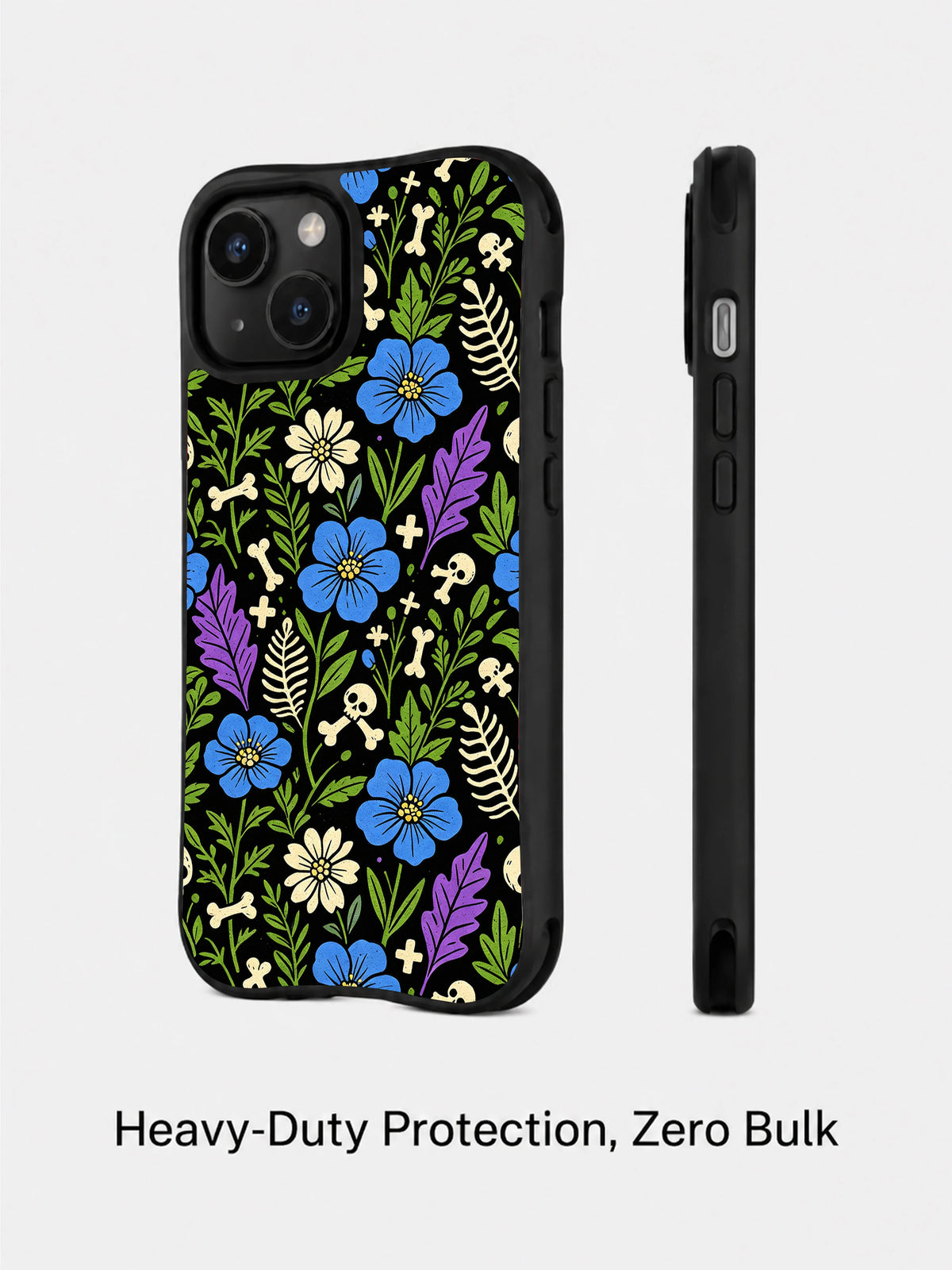 Midnight wildflower bone art phone case detail