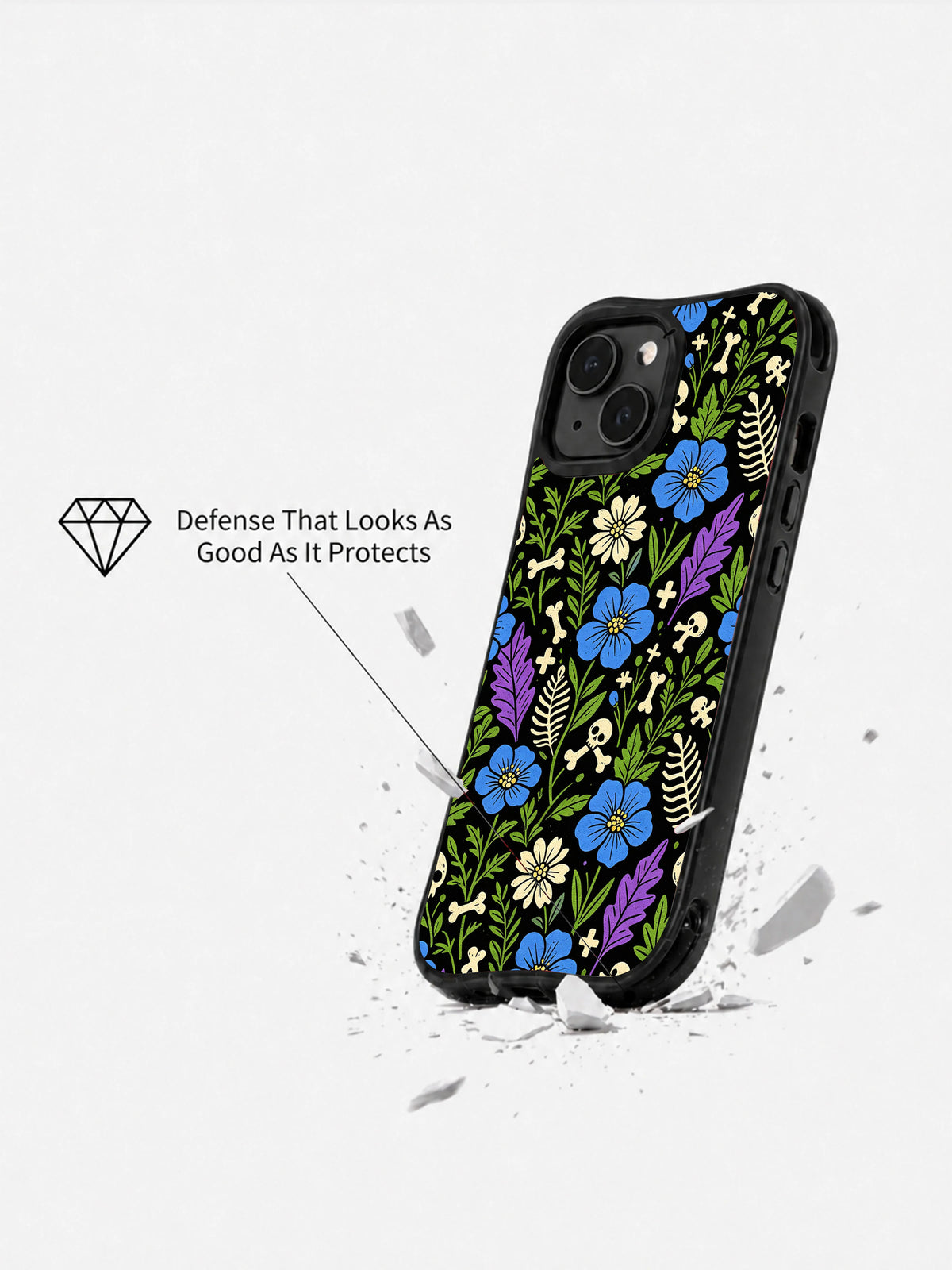 Dark floral iPhone 15 Plus case side view