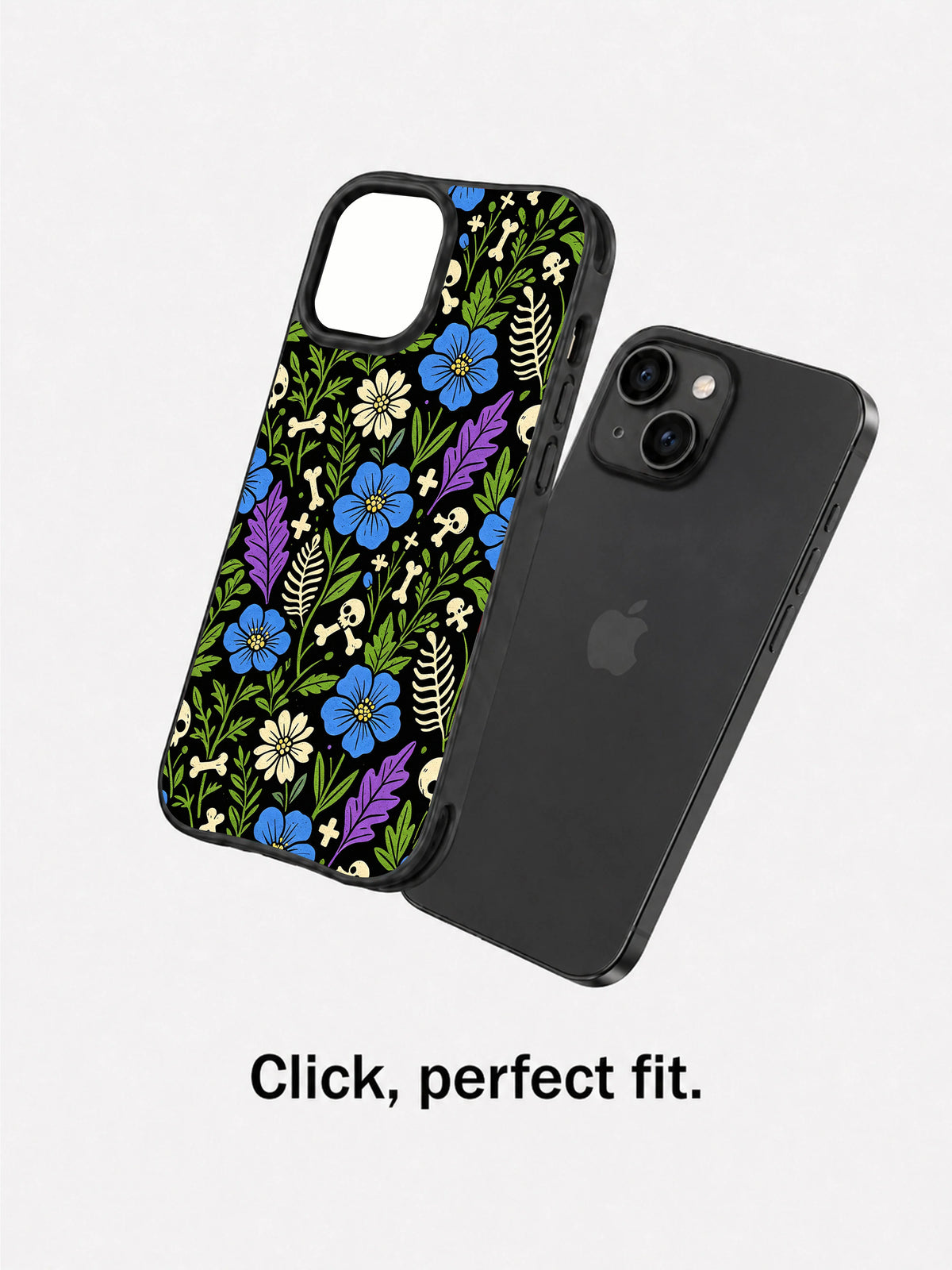 Blue wildflower bone pattern iPhone case lifestyle view