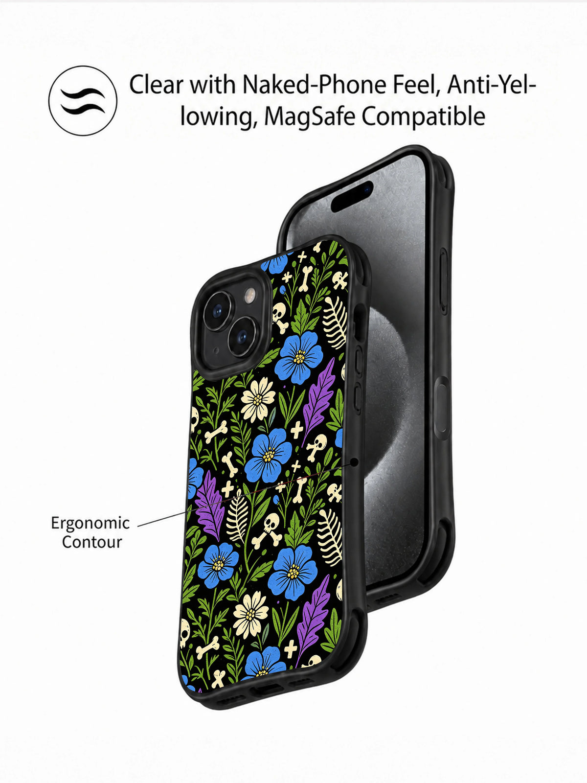 Midnight wildflower art iPhone 15 Plus case product view