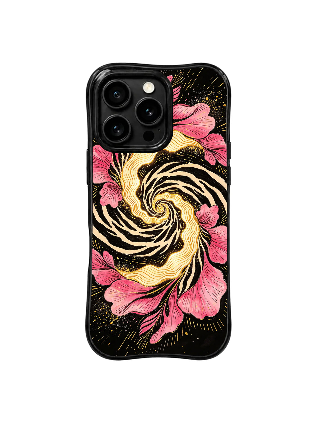Golden Floral Vortex pattern iPhone 15 Pro case