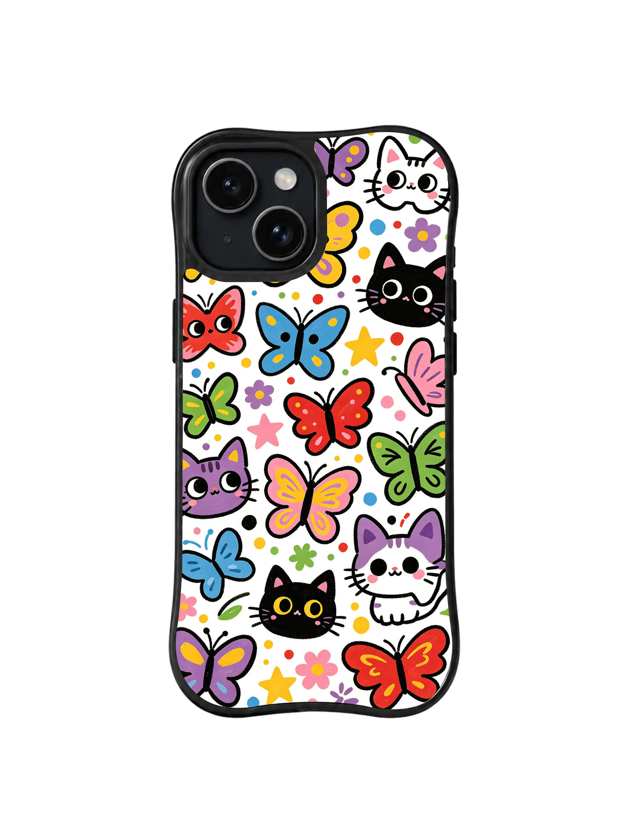 Winged Kitten Meadow butterfly cat pattern for iPhone 15 case