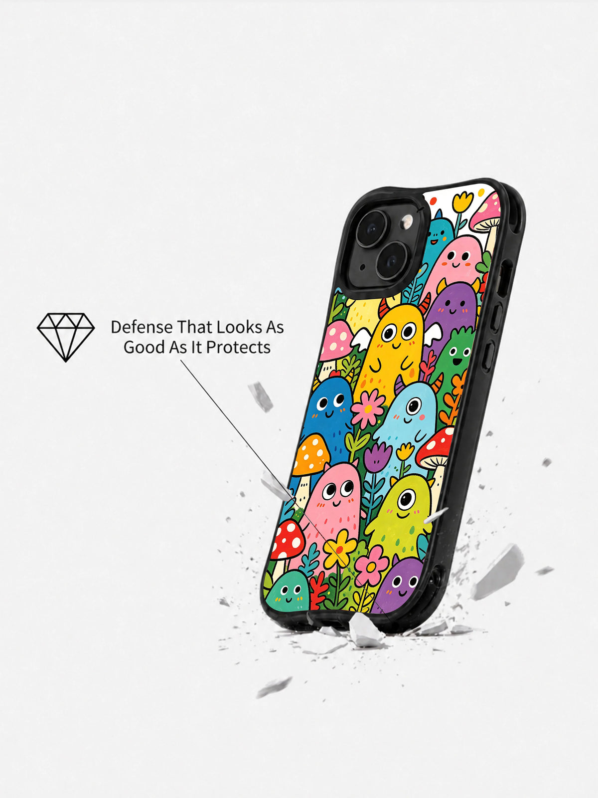 Happy Monster Garden iPhone 15 case artwork view 3
