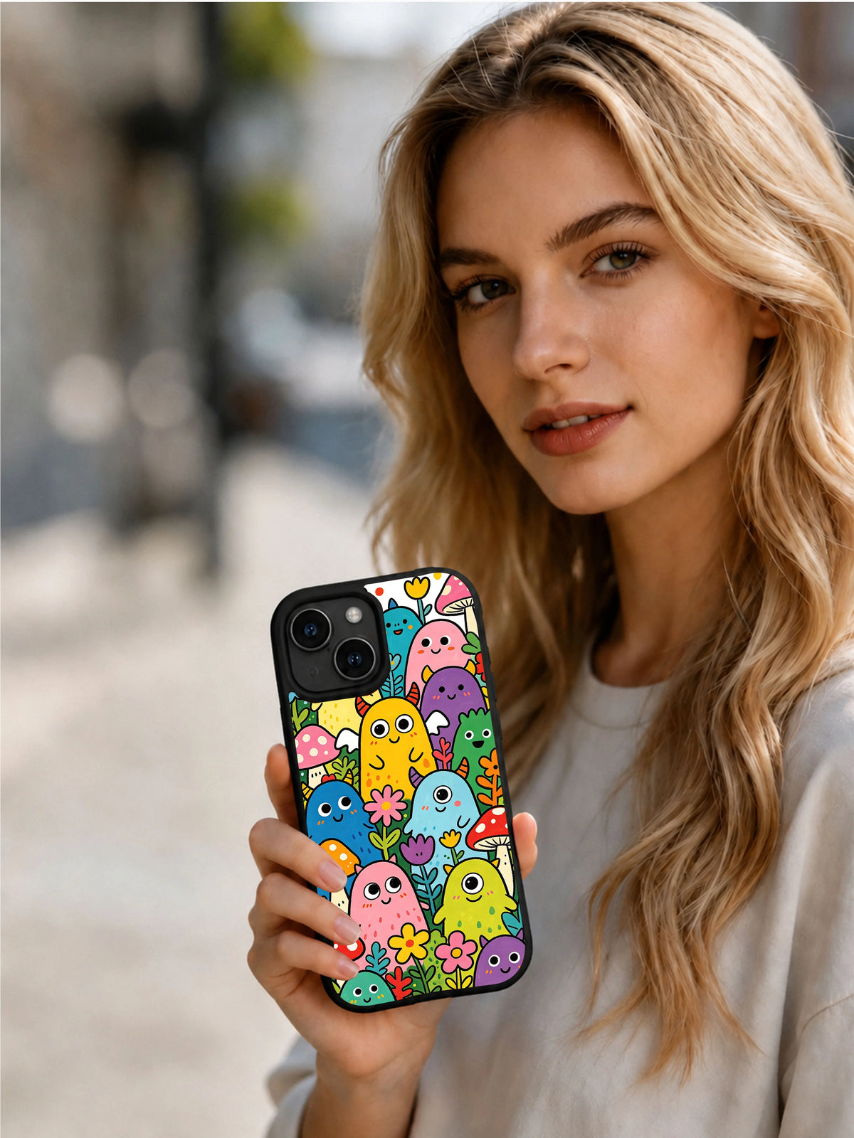 Happy Monster Garden iPhone 15 case artwork view 6