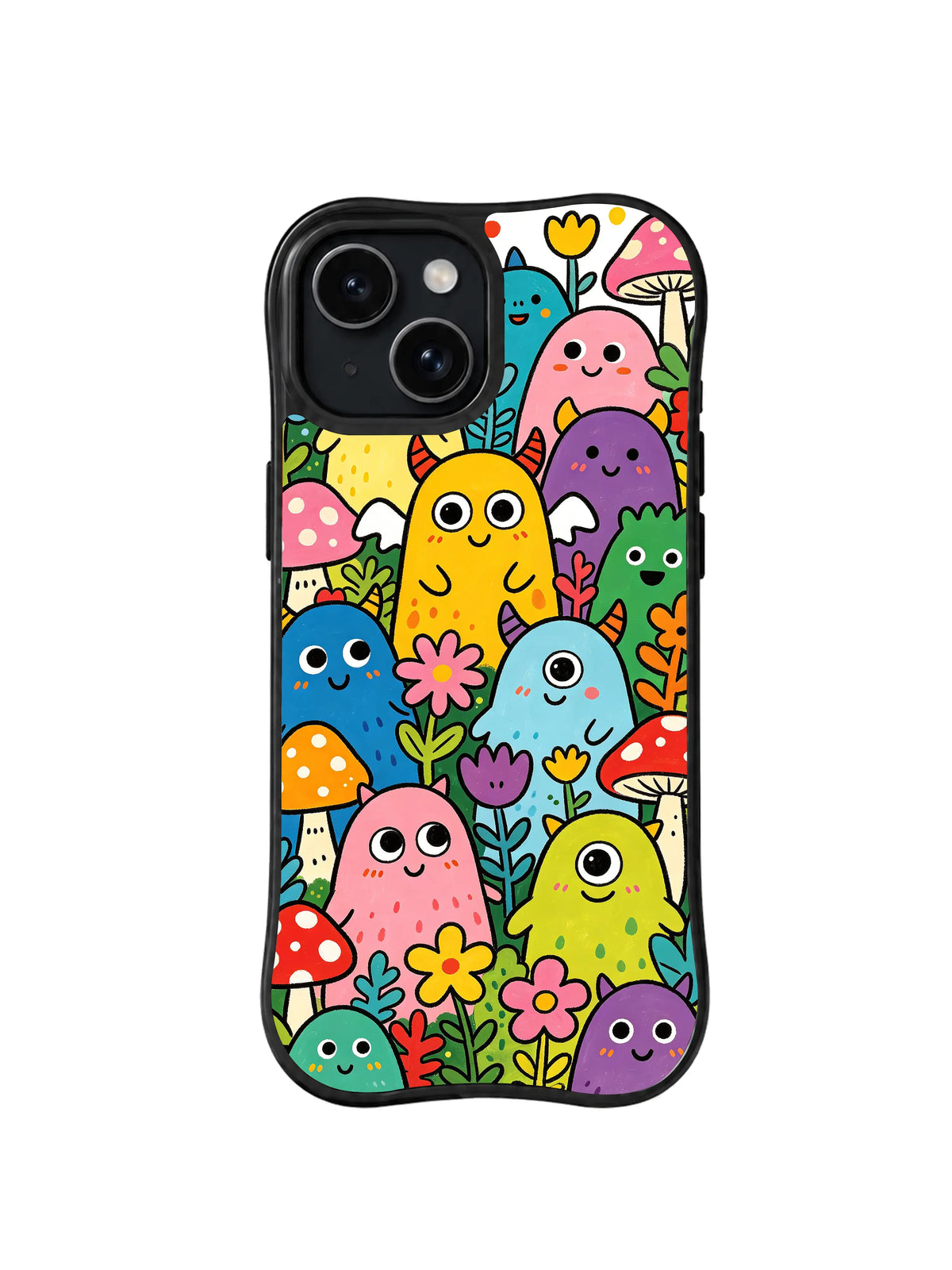 Happy Monster Meadow monster pattern for iPhone 15 case