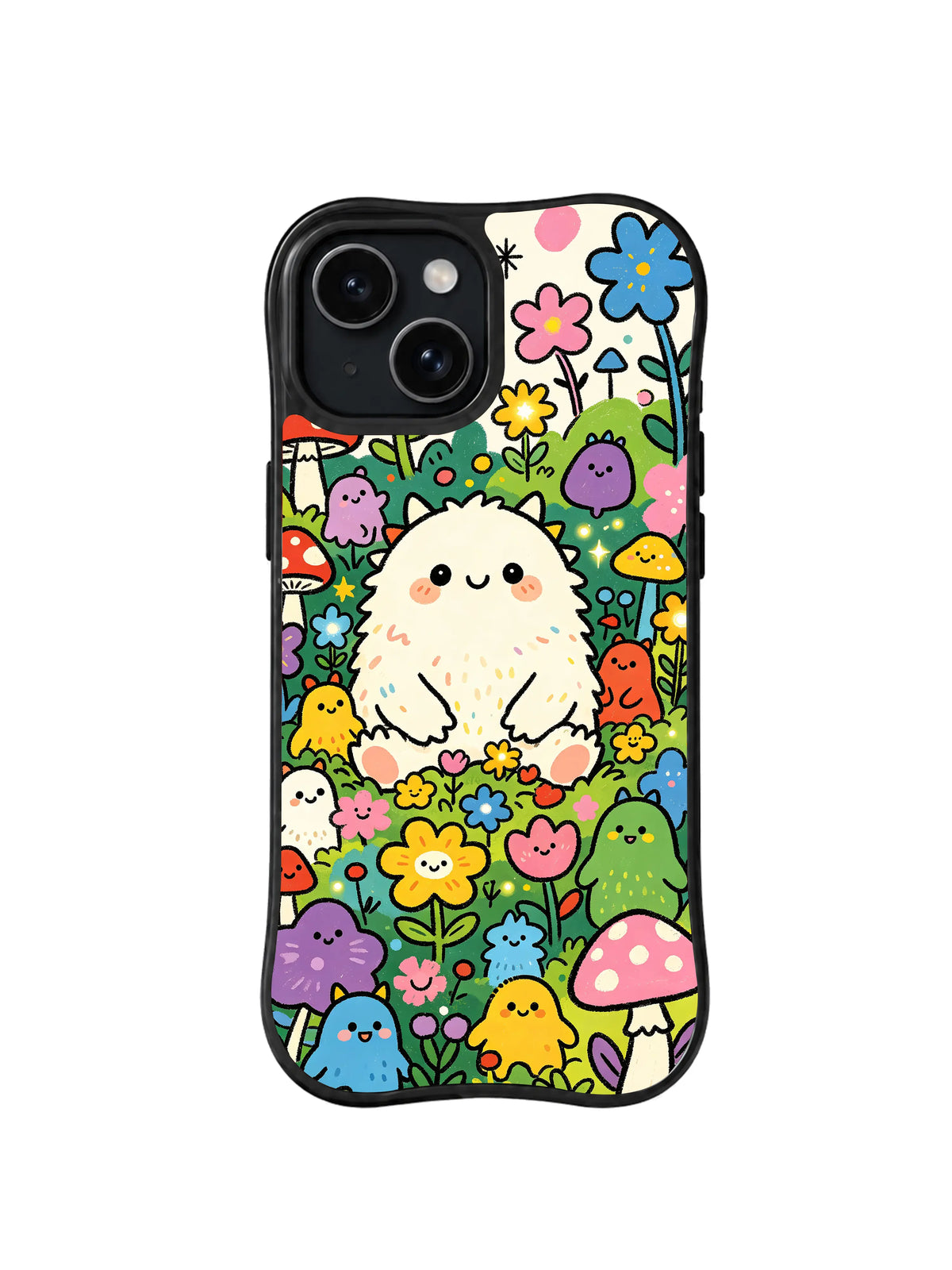 Fluffy Garden Guardian monster pattern for iPhone 15 case