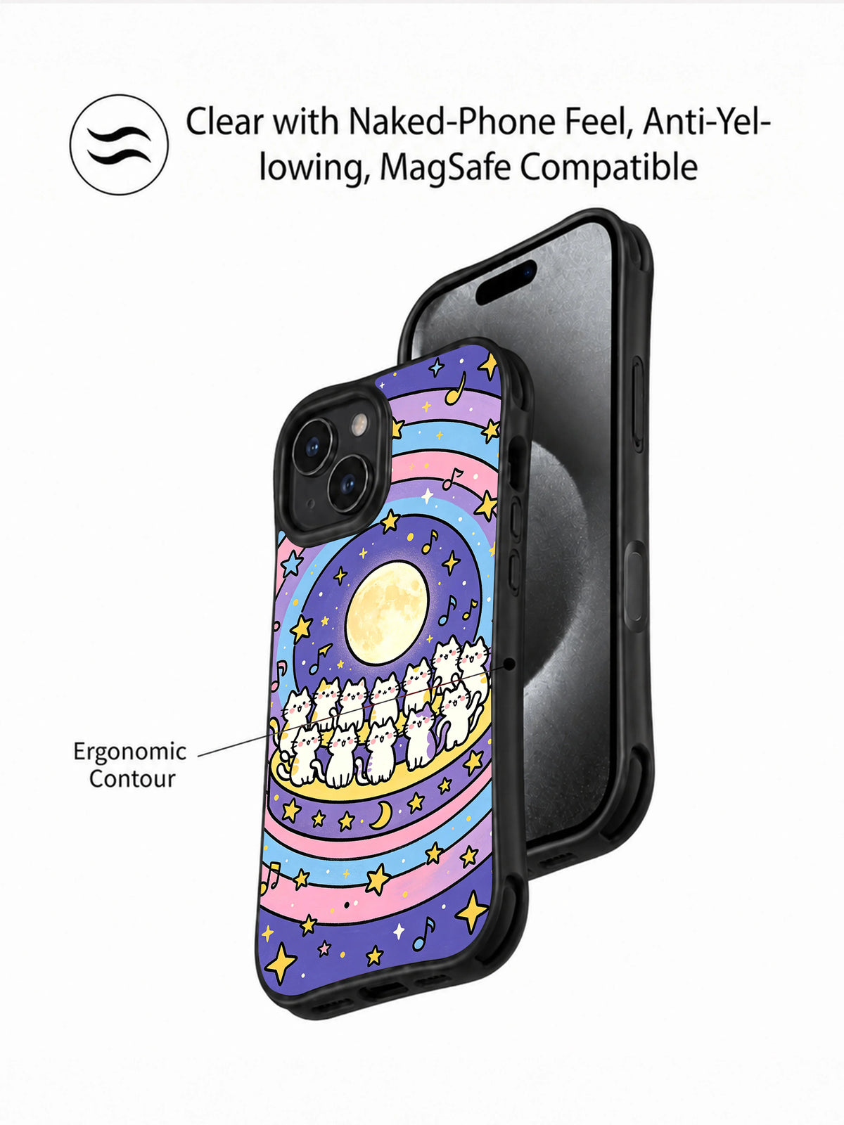 Moonlight Kitten Choir iPhone 15 case artwork view 5
