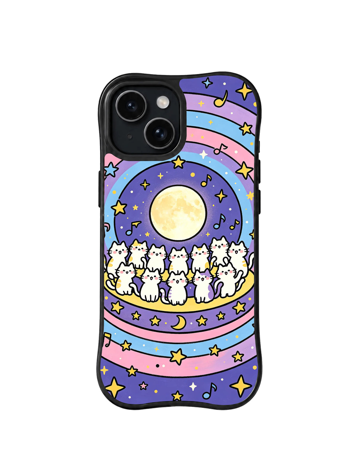 Moonlit Cat Chorus celestial cat pattern for iPhone 15 case