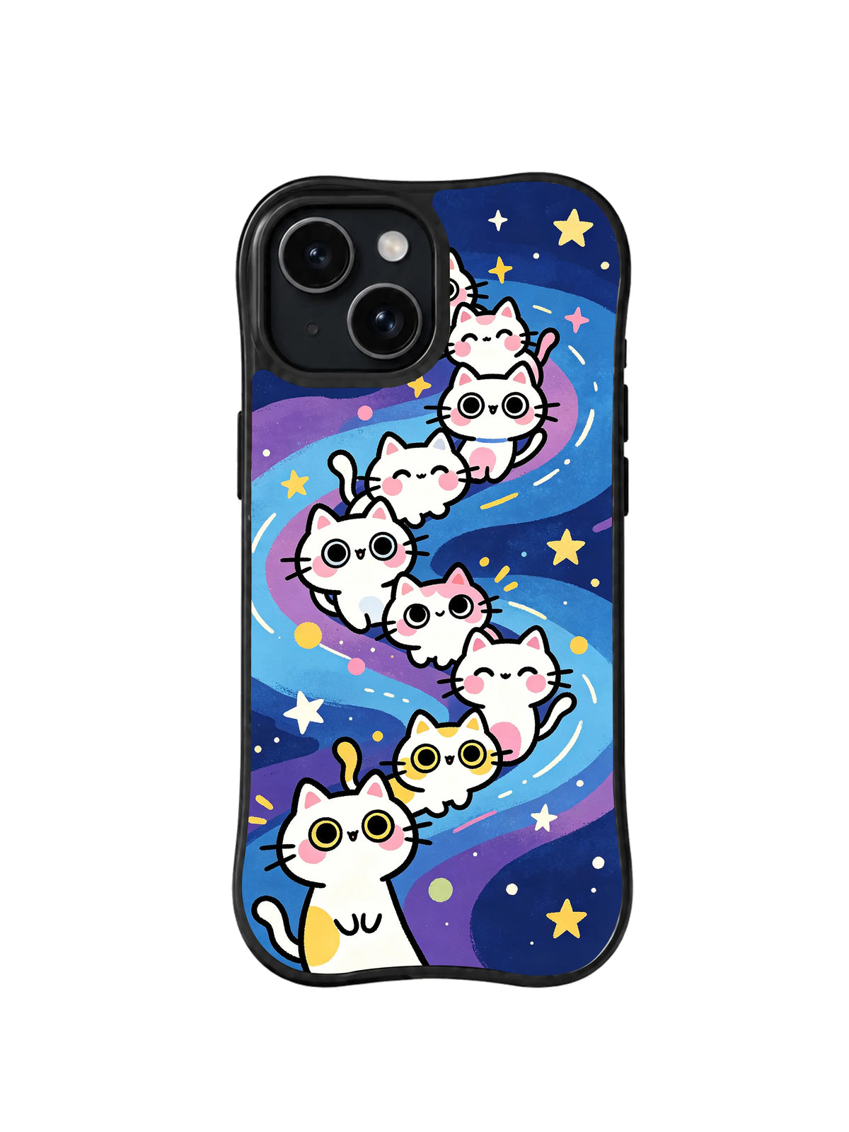 Galaxy Kitten Trail celestial cat pattern for iPhone 15 case