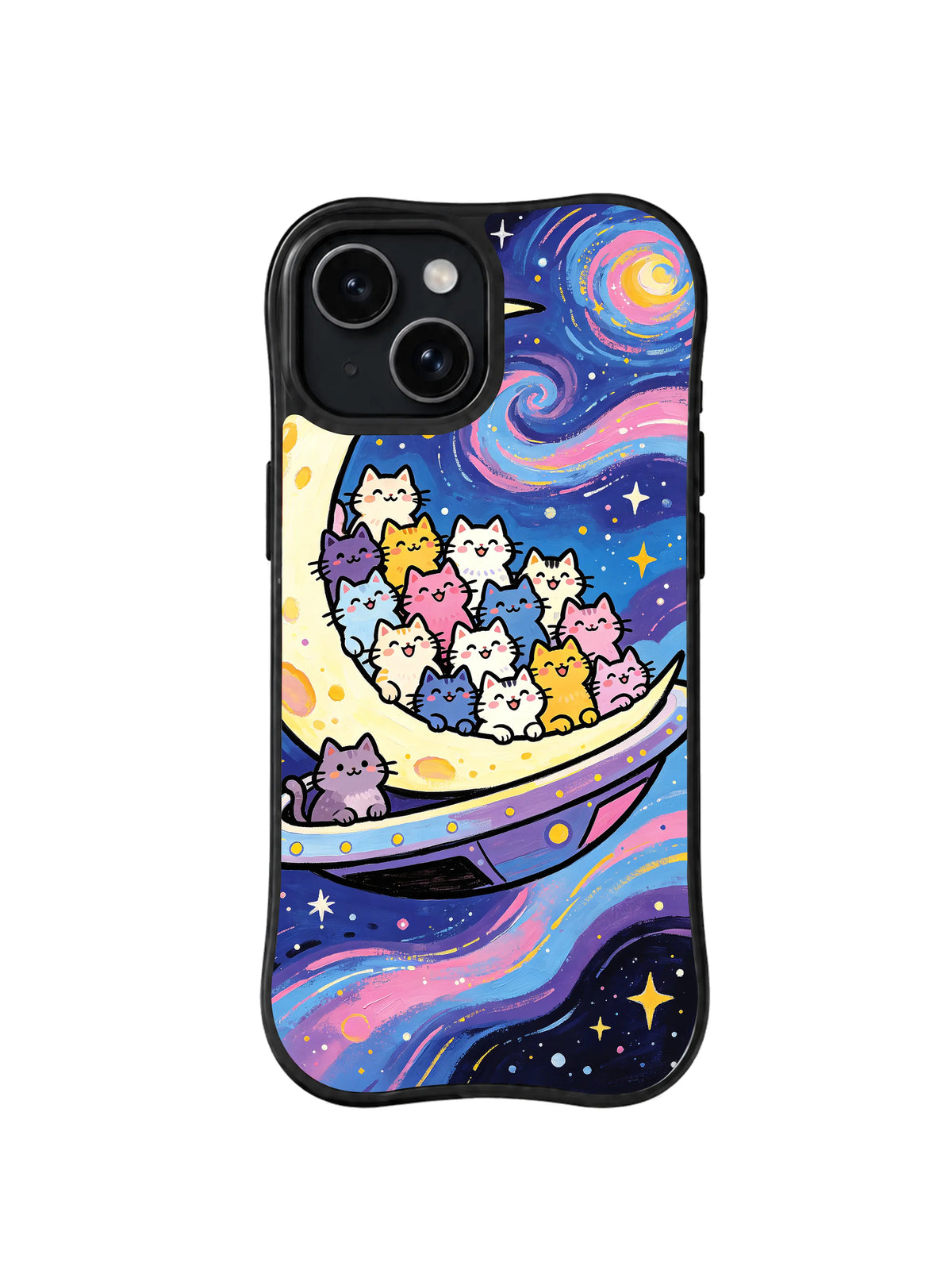 Crescent Cat Voyage celestial cat pattern for iPhone 15 case