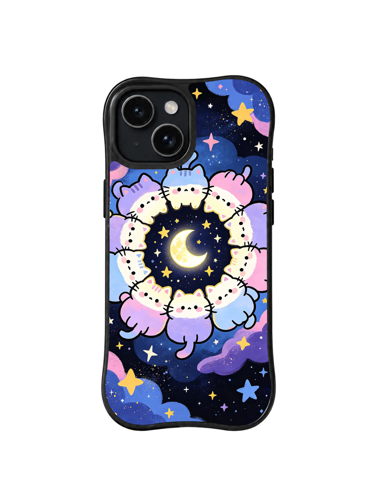 Starlight Kitten Circle celestial cat pattern for iPhone 15 case