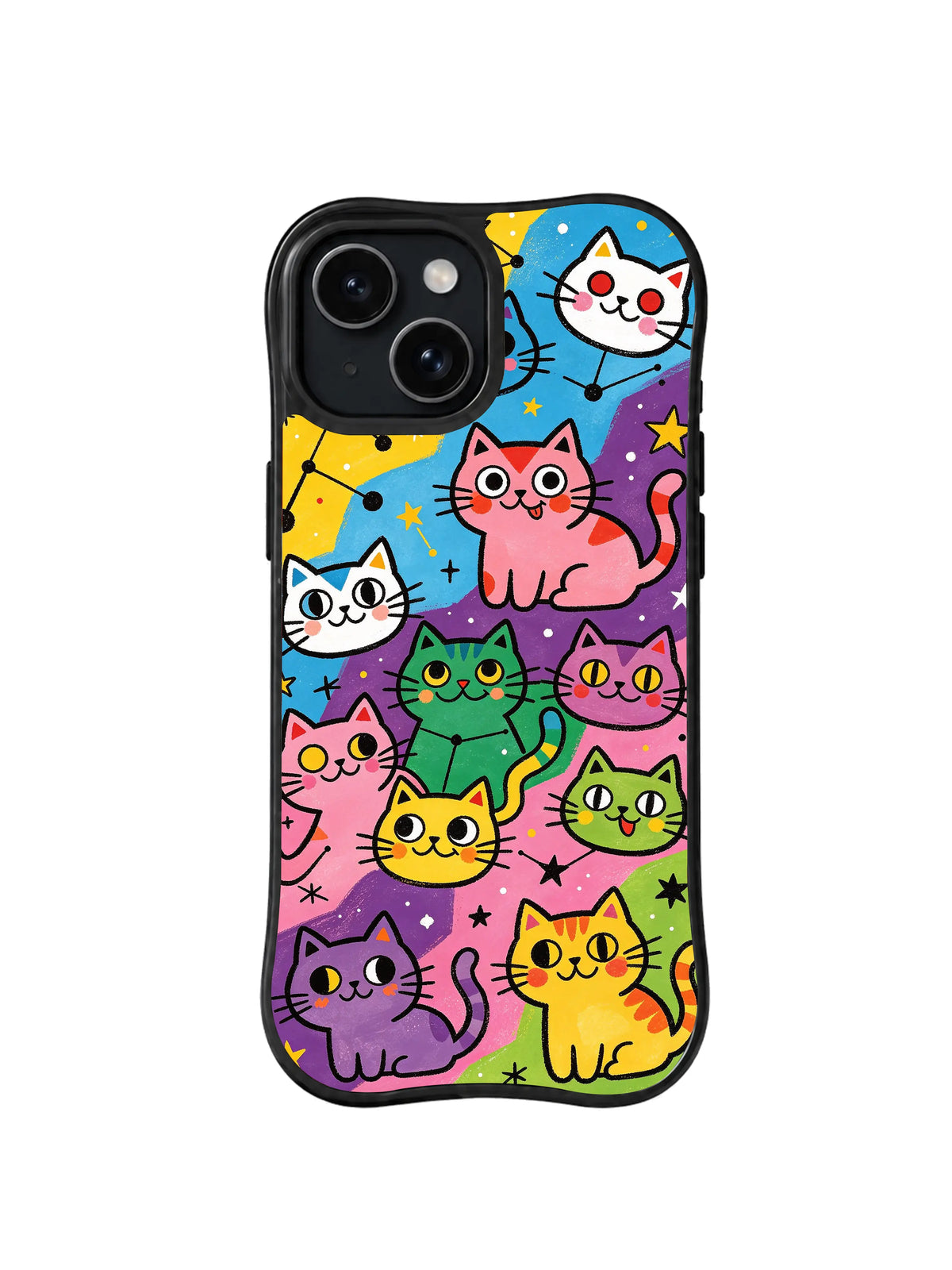 Cosmic Cat Crowd colorful cat pattern for iPhone 15 case