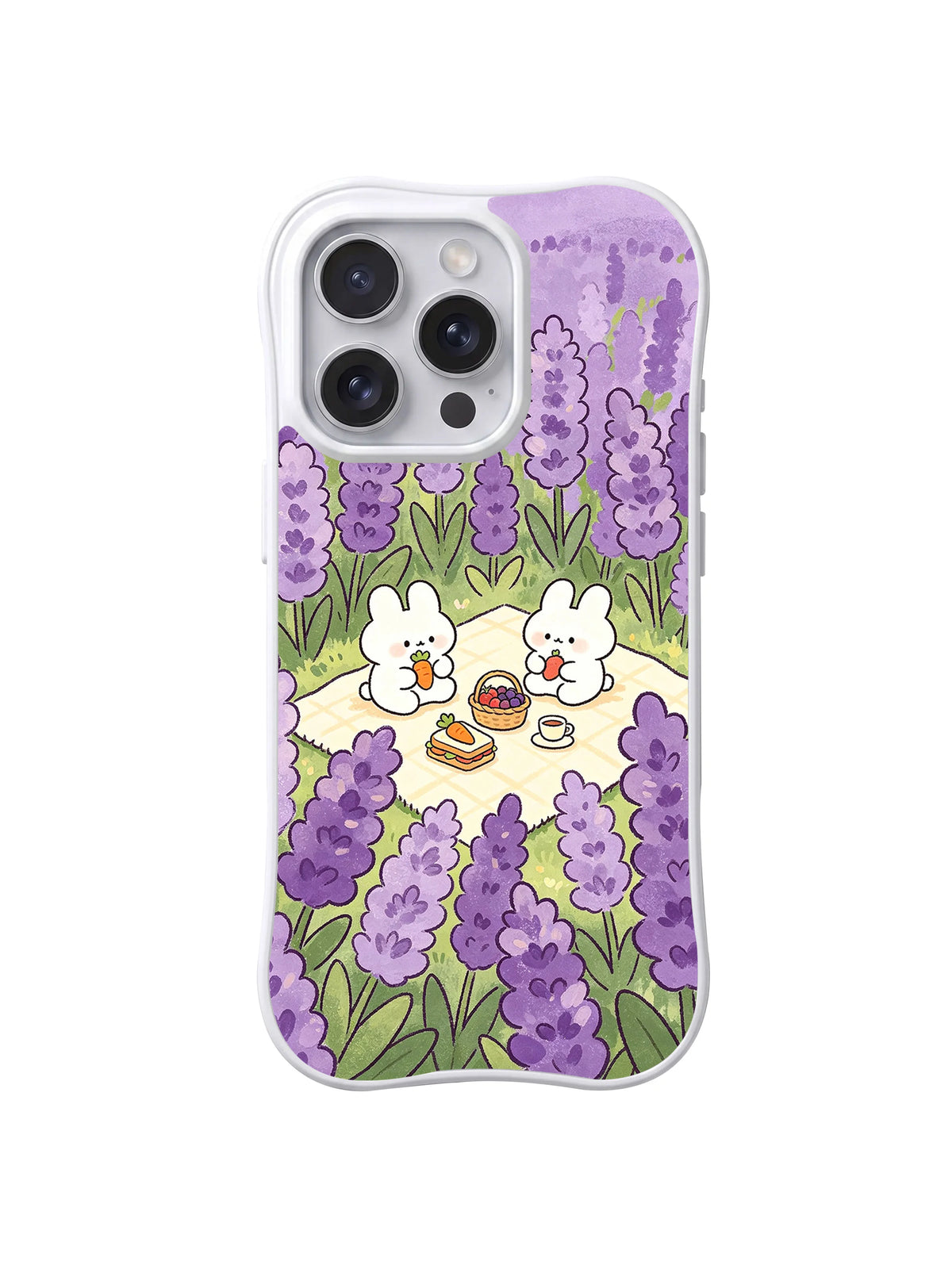 Product or handheld view of the Lavender Bunny Picnic case