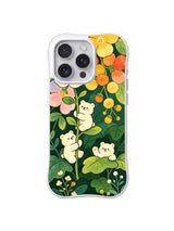 Rainbow Stem Bear Climb: Small bears climb stems through a meadow of orange, pink and yellow flowers.