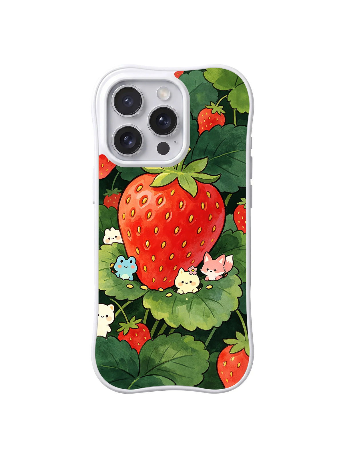 Giant Berry Forest Friends: Küçük renkli hayvanlar koyu yapraklar arasında dev çileğin altında dinlenir.