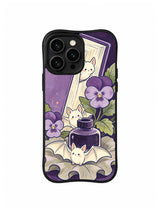 Hidden Page Batlings: Several pale batlings hide among open books, an ink bottle and purple pansies.