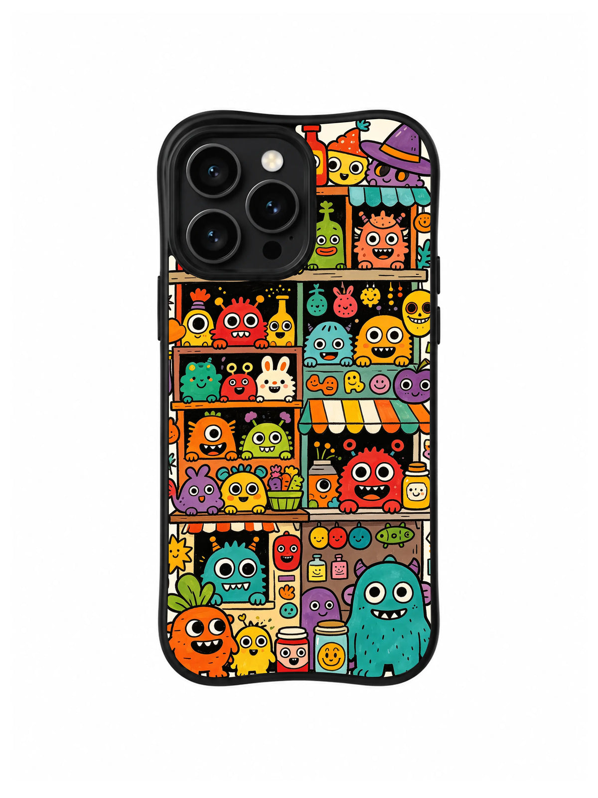 Mischief Market Creatures iPhone 13 Pro case in Monster Stall Block Party pattern