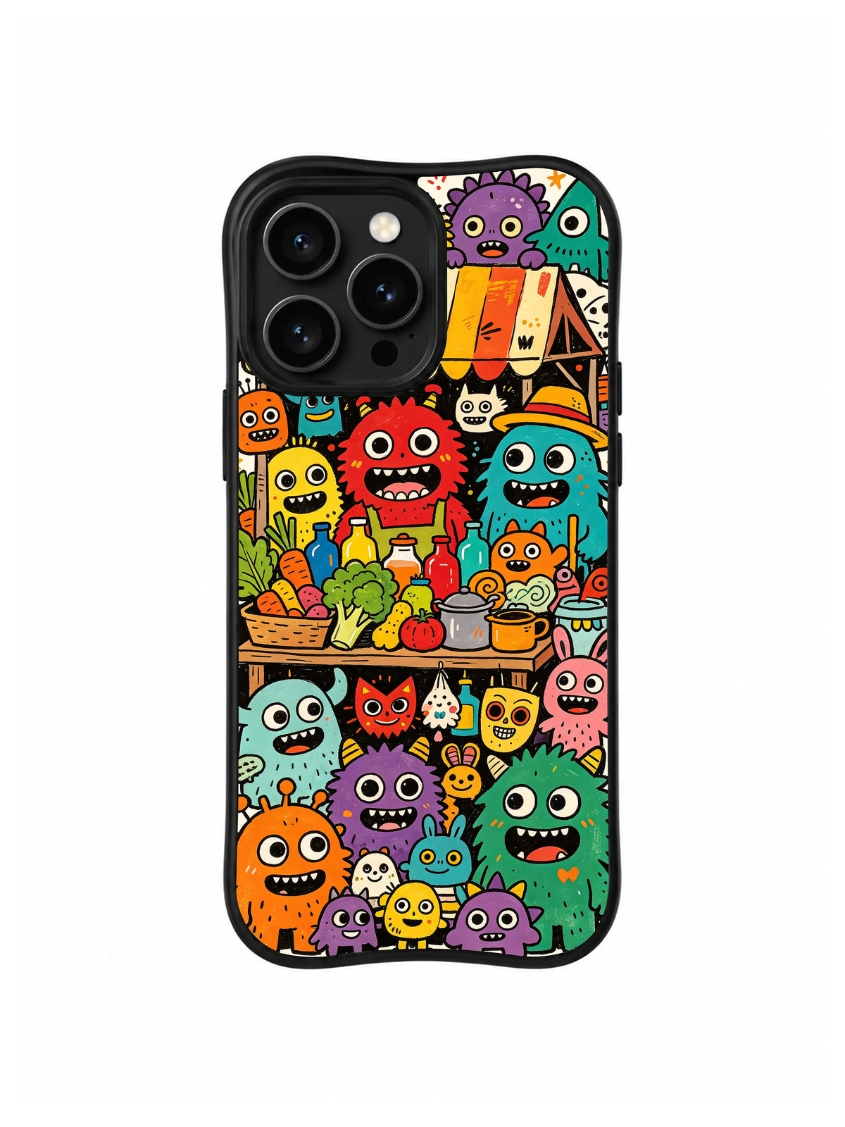 Mischief Market Creatures iPhone 13 Pro case in Produce Market Monster Crowd pattern