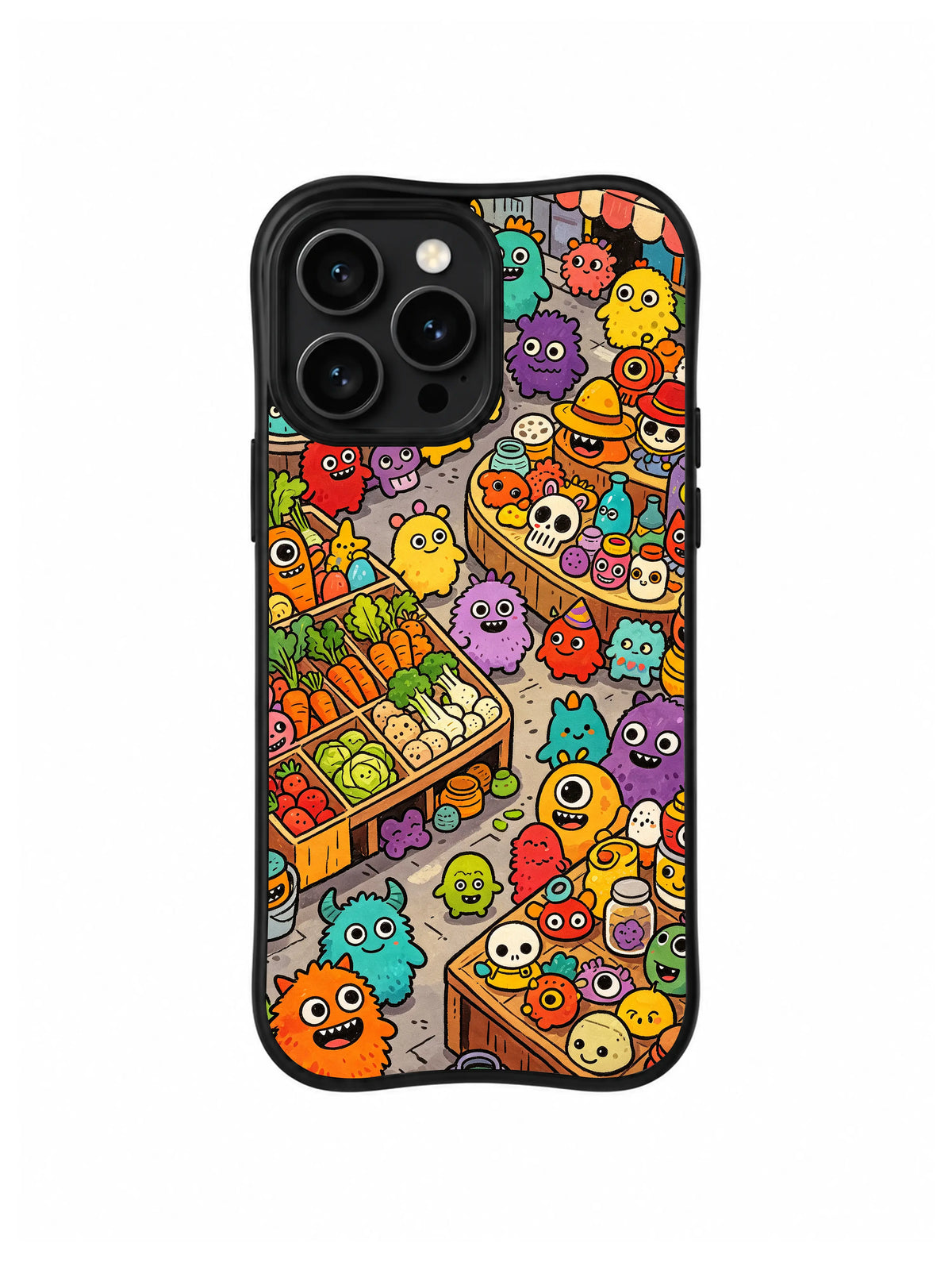Mischief Market Creatures iPhone 13 Pro case in Fresh Produce Oddball Bazaar pattern