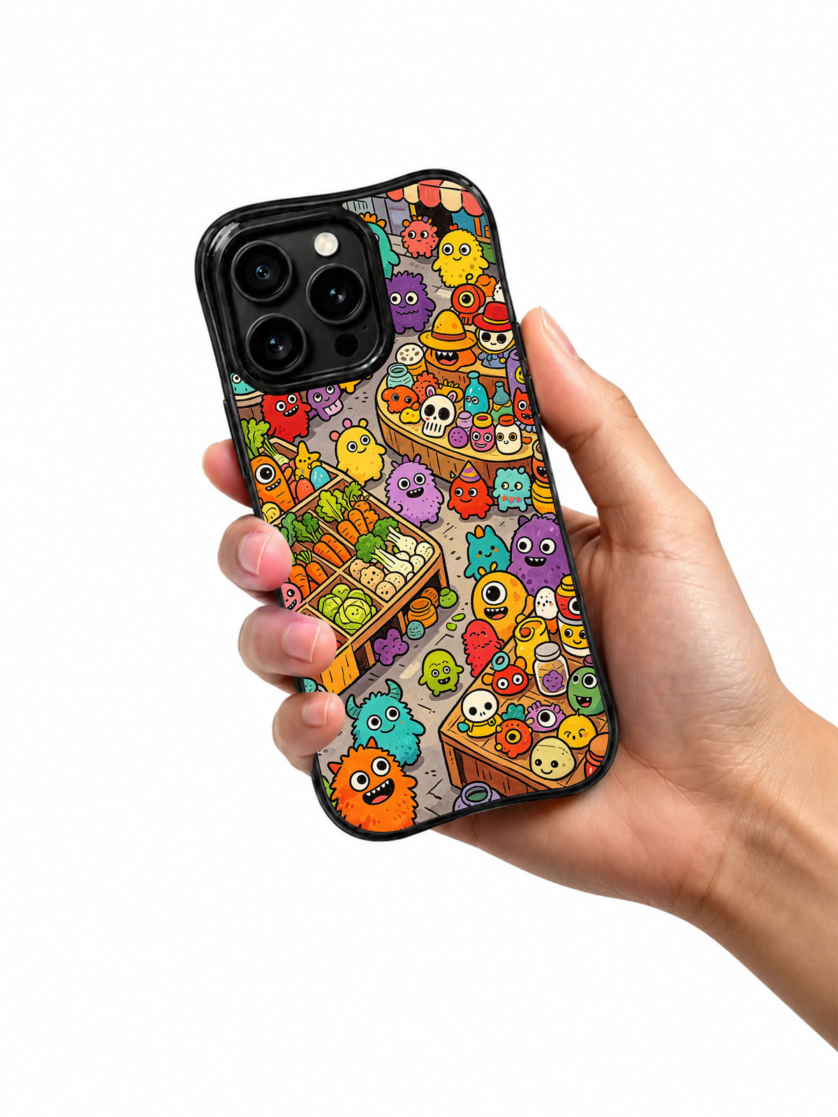 Handheld view of Mischief Market Creatures iPhone 13 Pro case
