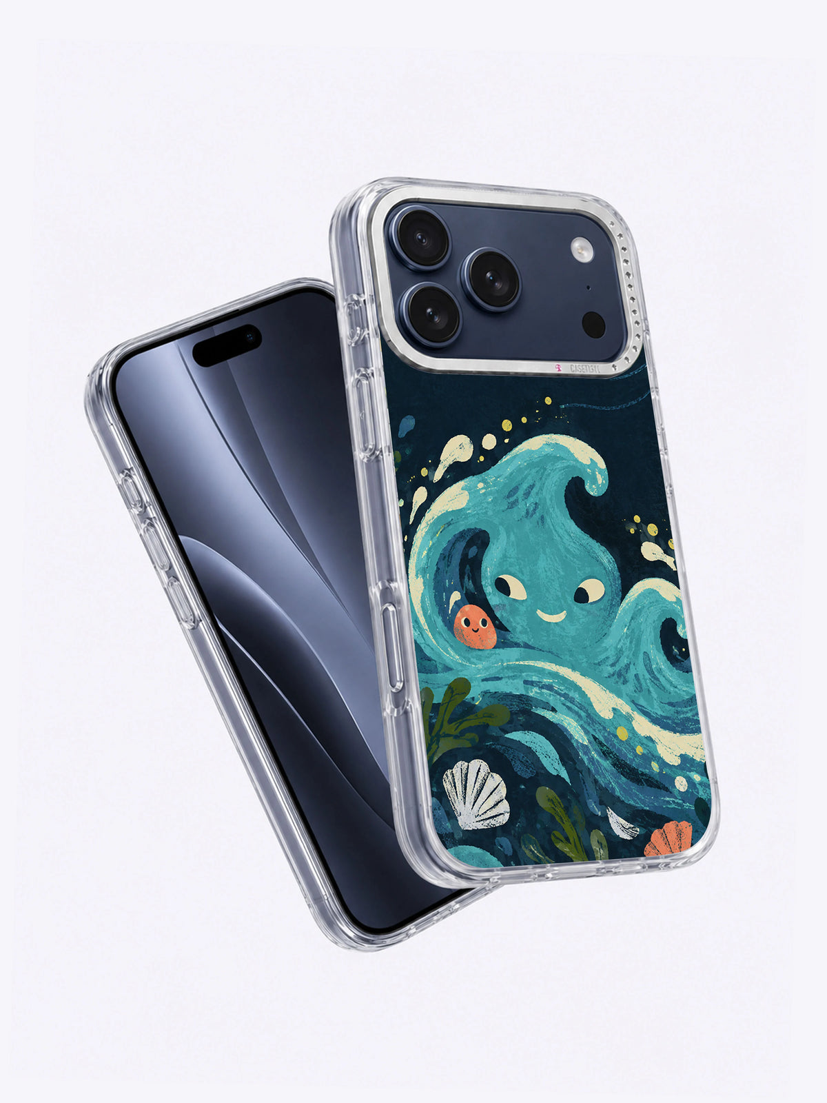 Angled product view of The Tide with Mismatched Eyes iPhone 17 Pro Max case