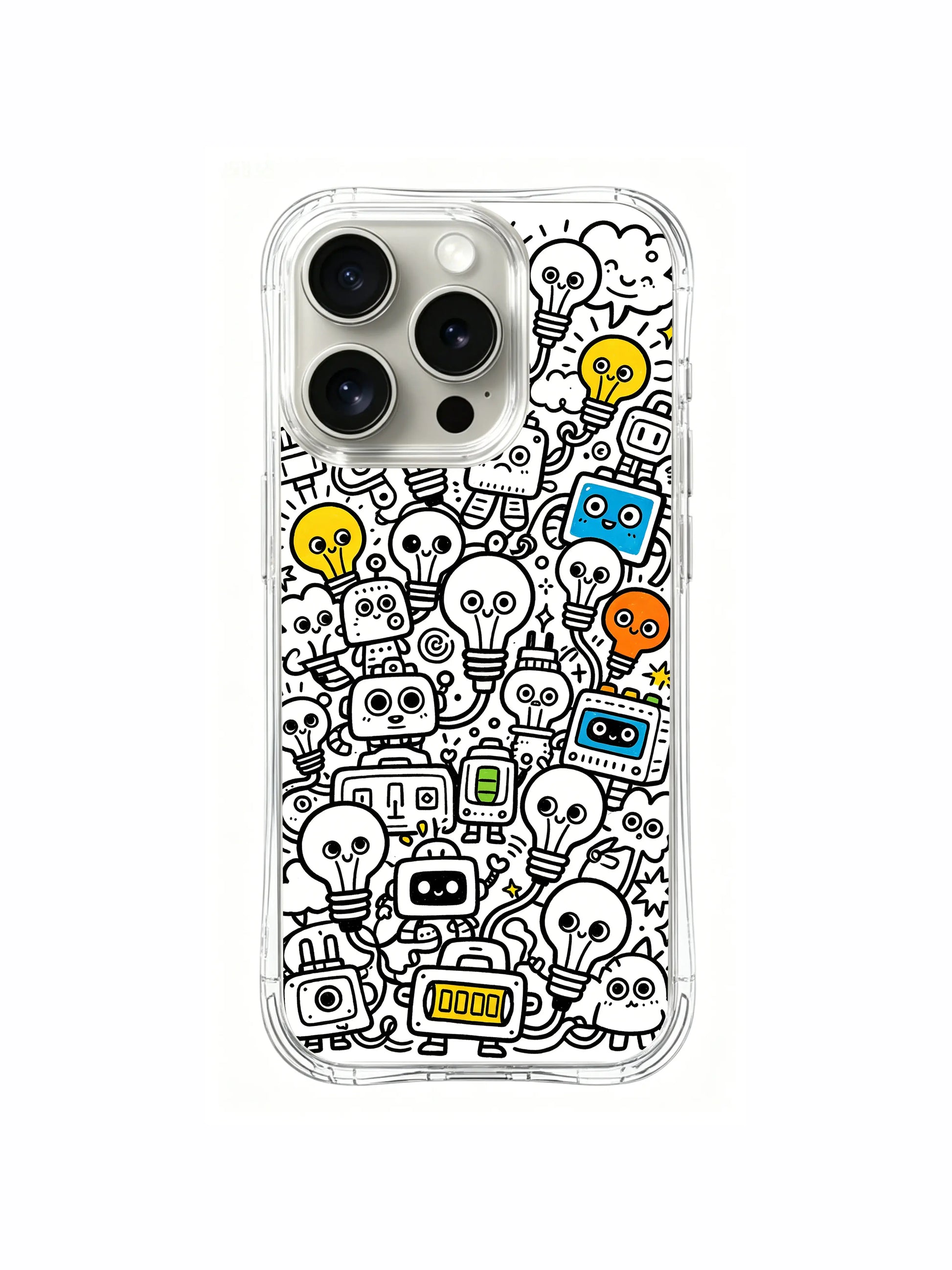 Mixed mood varied-expression bulb club folk illustration iPhone 15 pro Case, co-developed original phone casing for PhoneCasing, premium anti-fade illustrated phone cover.