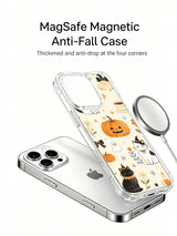Moon Cat Halloween Café iPhone 14 Pro case shown with magnetic accessory