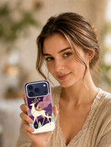 Lifestyle view of a person holding the Moon-Deer Passage iPhone 17 Pro Max case