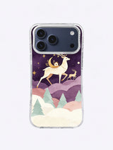 Ivory antler deer iPhone case pattern crossing purple cloud hills above a mint forest