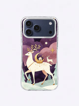 Starleaf moon-deer iPhone case pattern in aubergine, dusty rose, muted mint and ivory