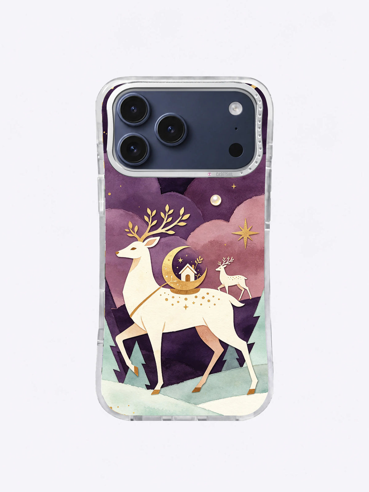 Starleaf moon-deer iPhone case pattern in aubergine, dusty rose, muted mint and ivory