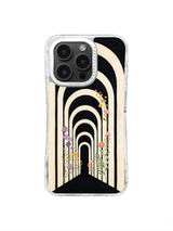 Nested moon arch tunnel with pastel flowers pattern on black phone case