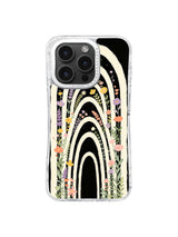 Layered floral rainbow arches pattern on black iPhone case