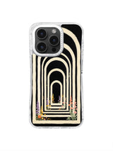 Concentric cream gateway and border flowers pattern on black phone case