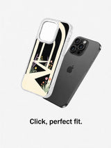 Clear geometric flower iPhone case separated from an iPhone 16 Pro Max