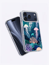Moon Jelly Current iPhone case shown at an angle