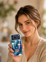 Moon Jelly Current ocean art iPhone case in a lifestyle setting