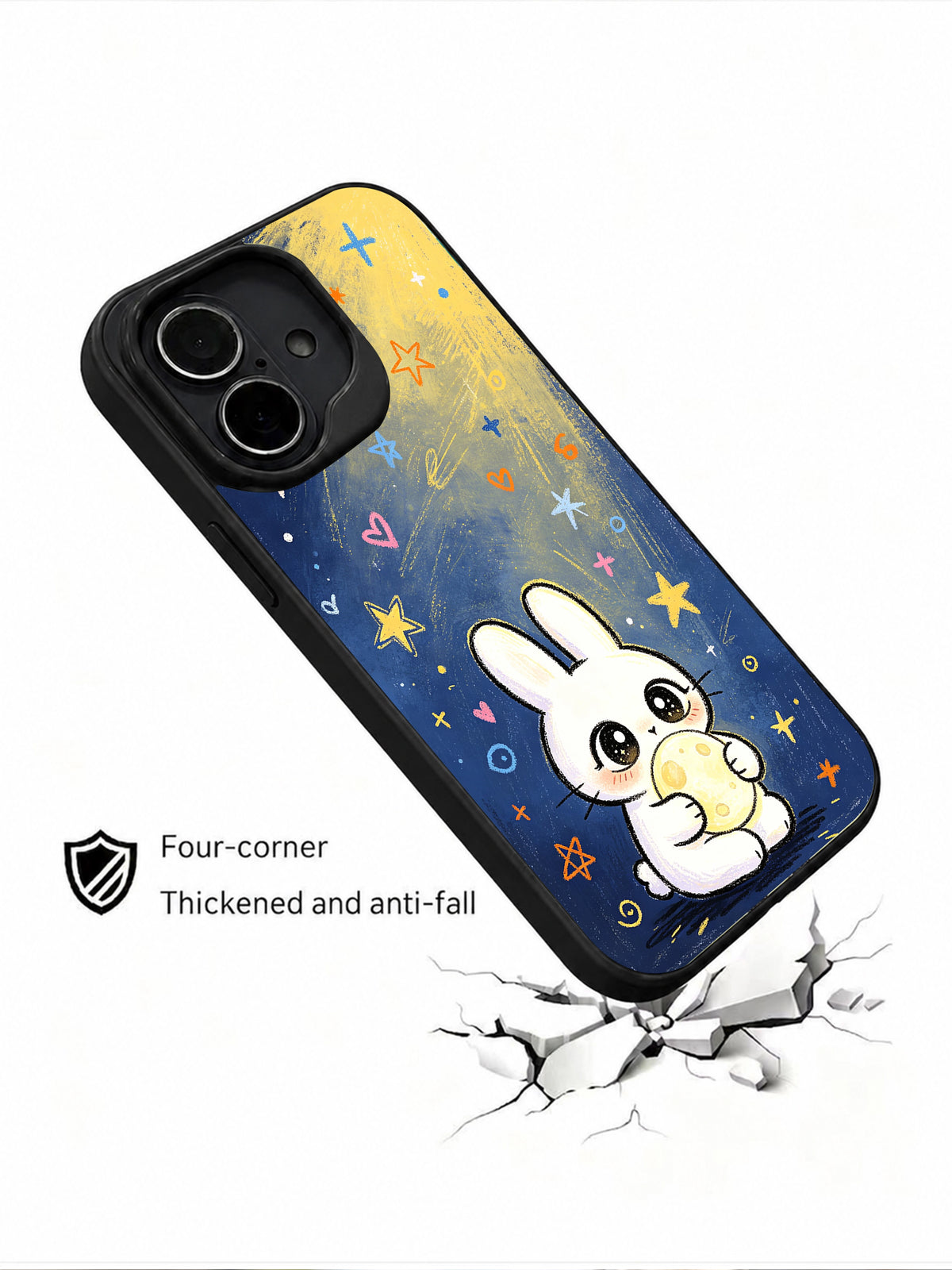Moon Rabbit Dreams iPhone 16 Plus case lifestyle view