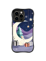 Rabbit iPhone 15 Pro case with indigo crescent garden, star ornaments and coral gifts