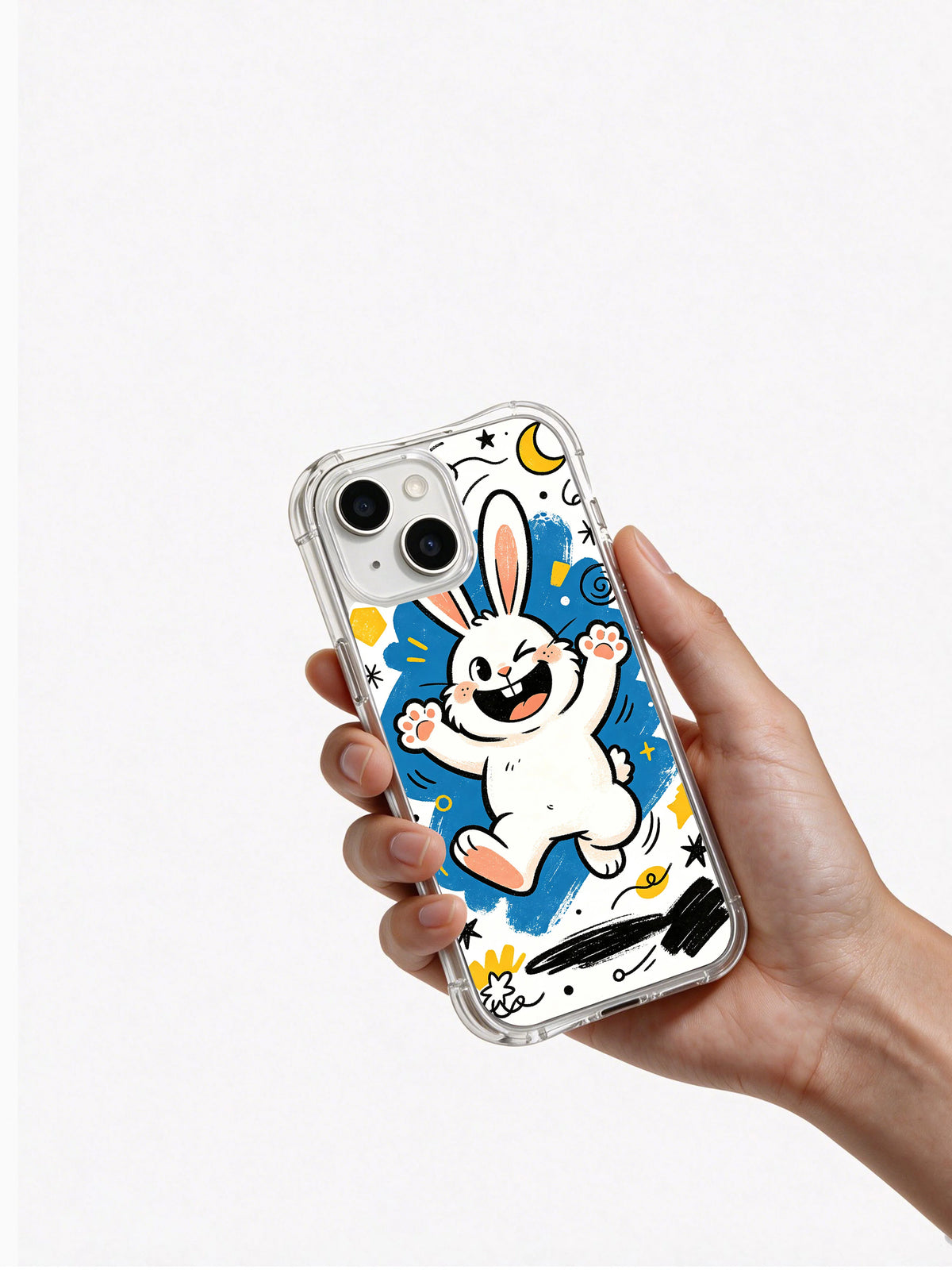 Moon Wink Bunny iPhone 13 case lifestyle commerce view 6