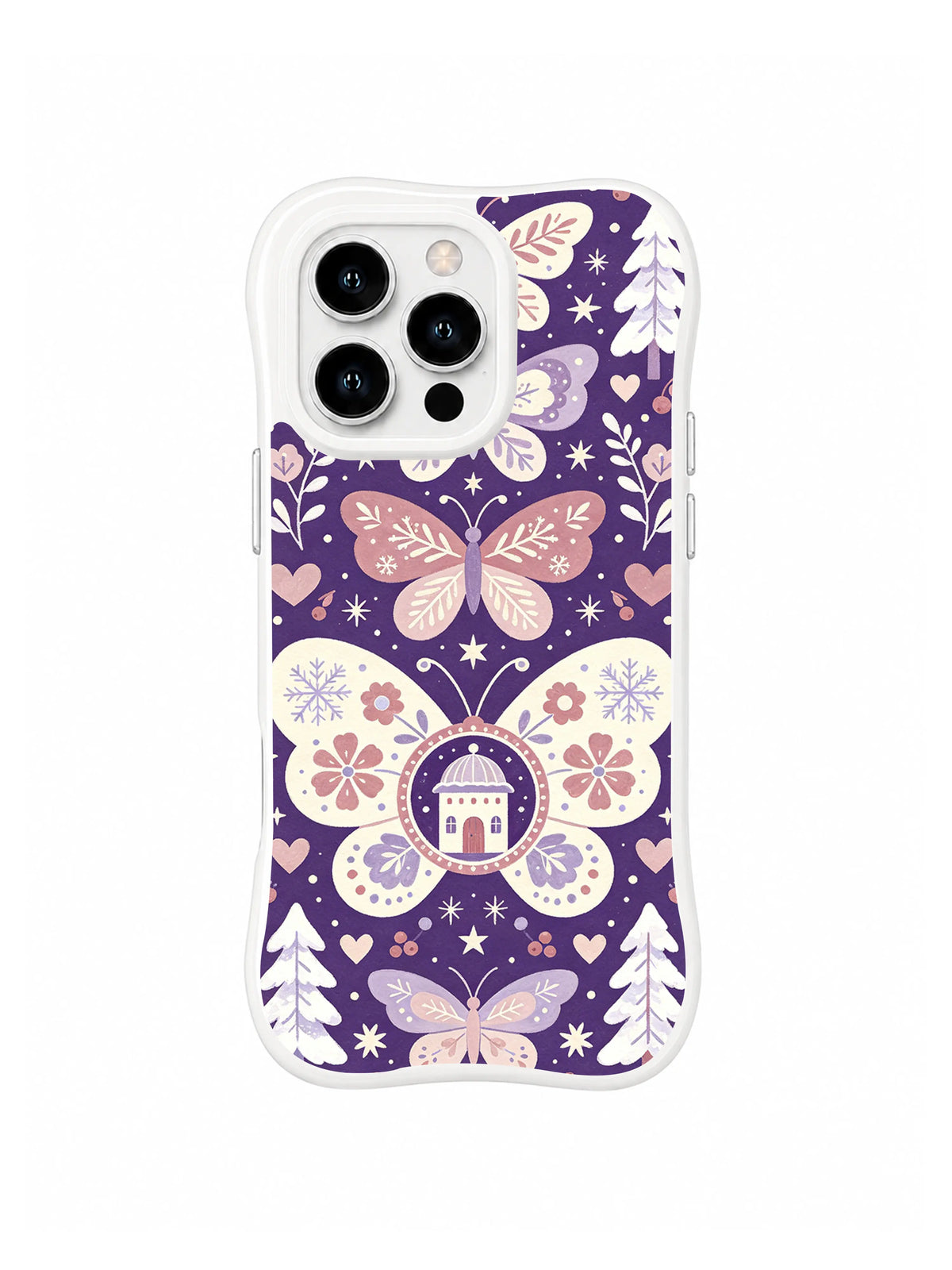 Moonflower Wing Hearth iPhone 13 Pro case with botanical butterflies and a cottage medallion