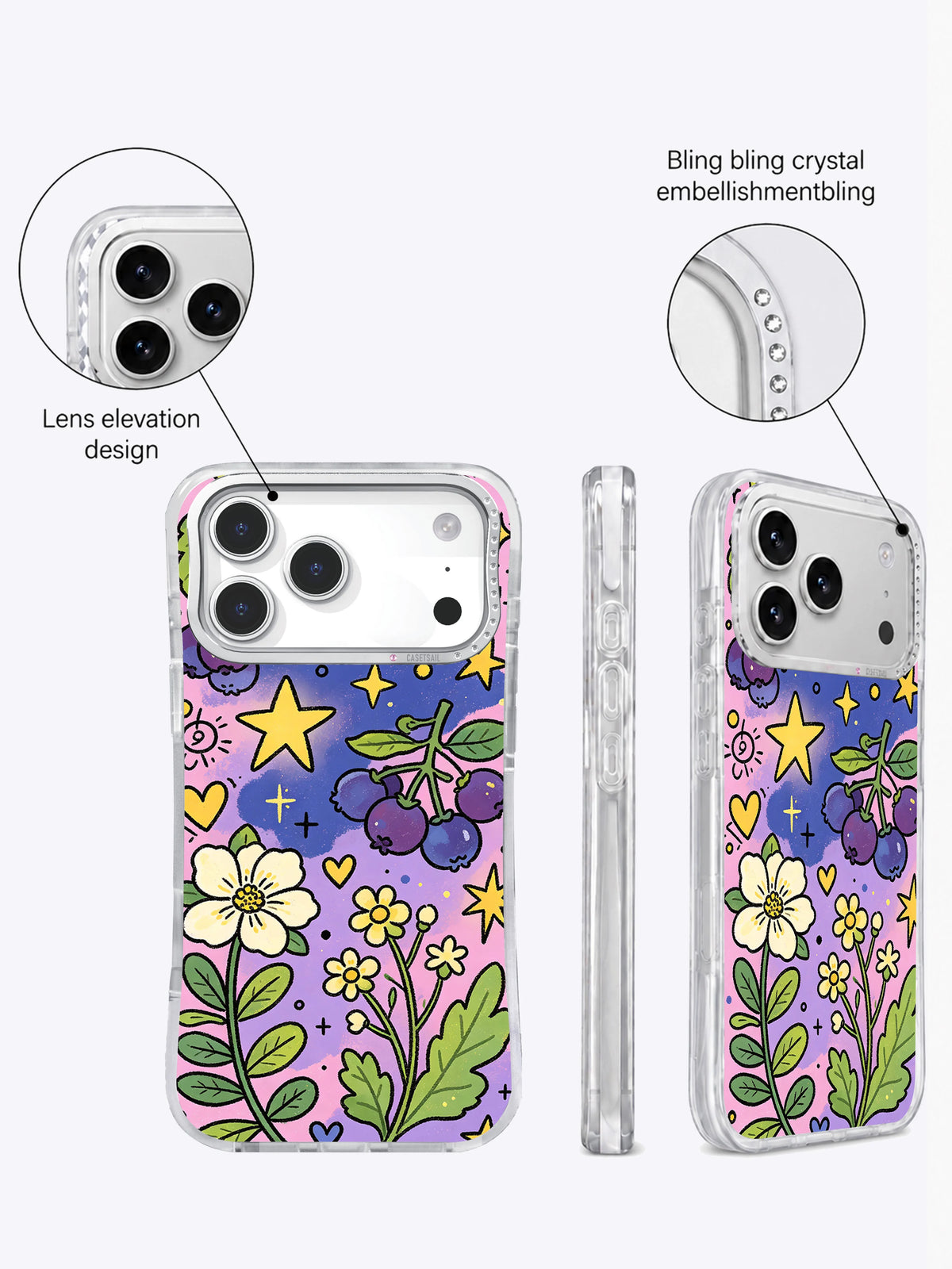 Moonlight Berry Garden iPhone 17 Pro Max case artwork detail