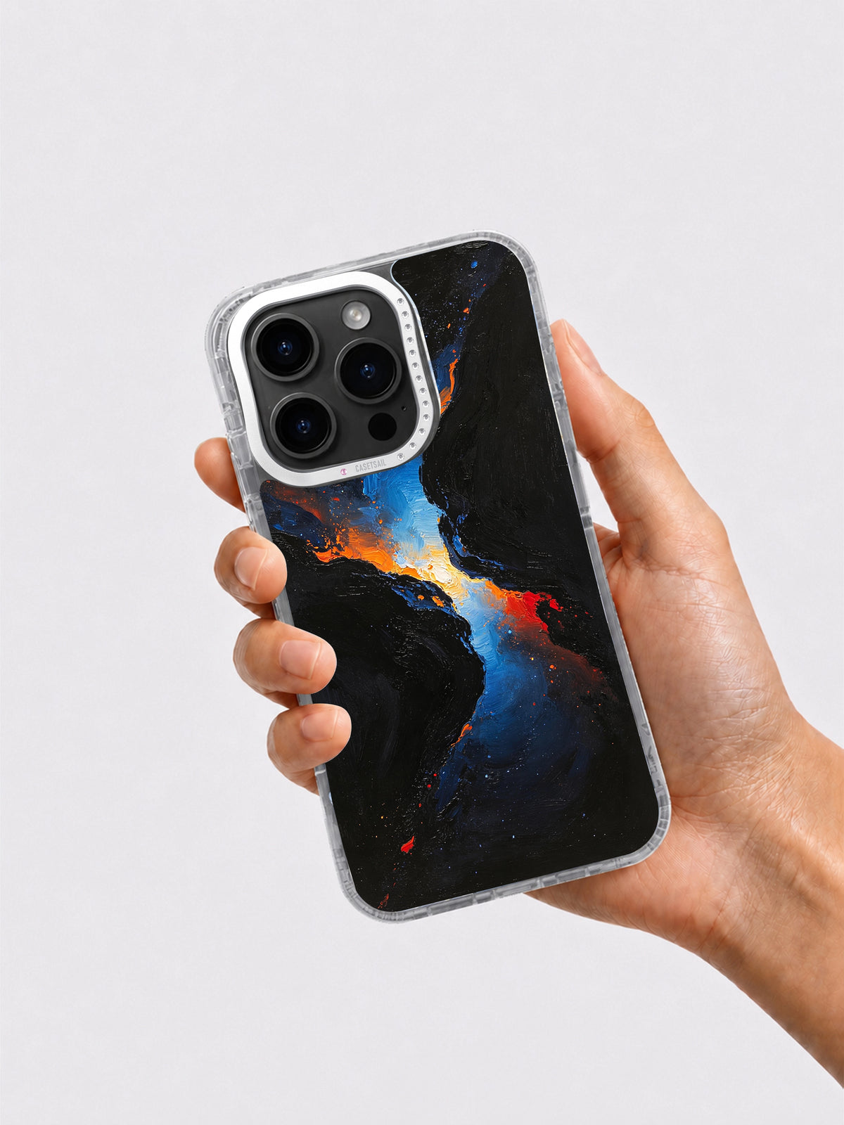 Dark cosmic artwork phone case side profile
