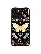 Moonlit Moth Key Garden: A pale moth rests above flowers, keys and small candles on a dark field.