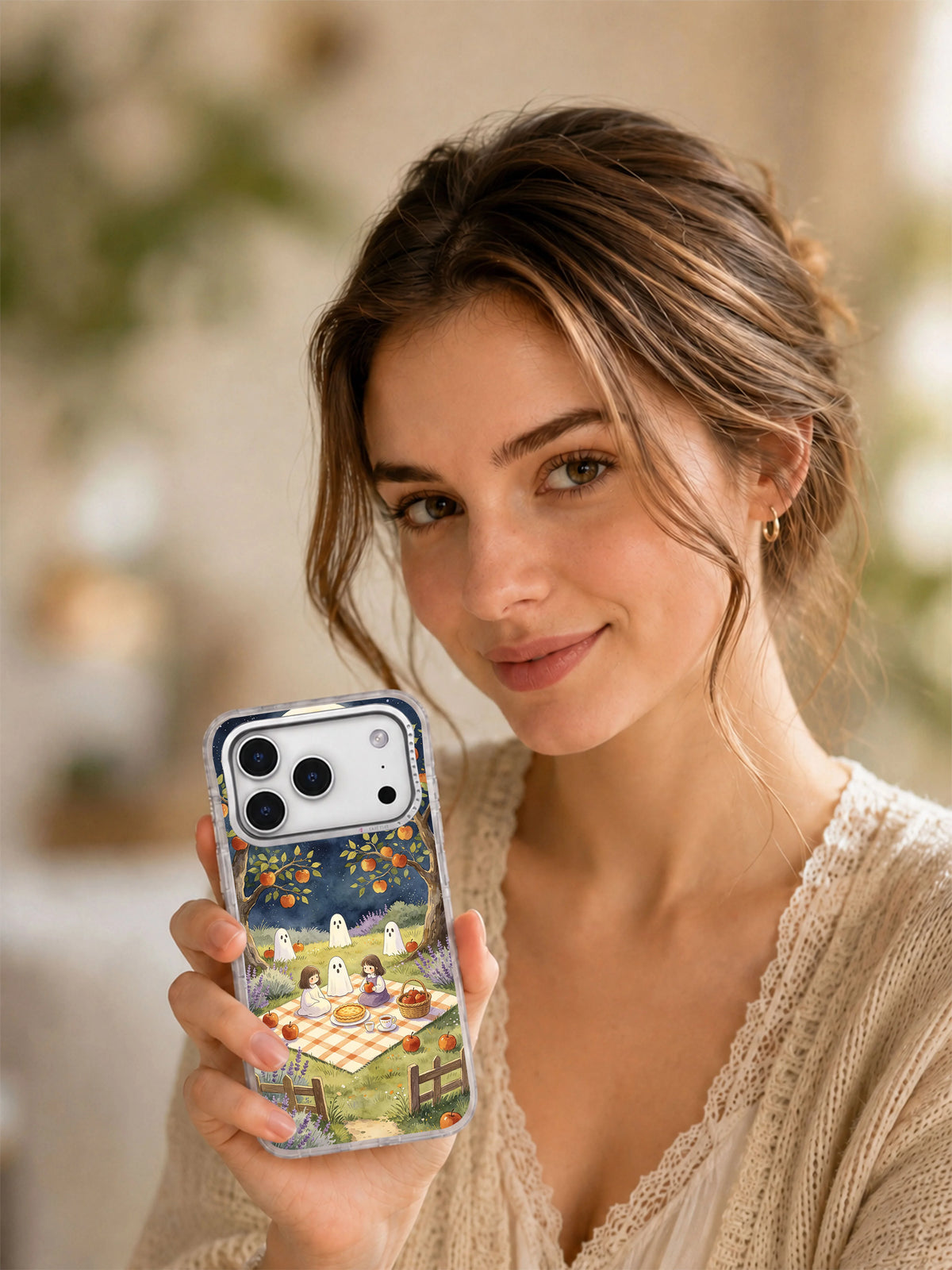 Moonlit Picnic in the Ghost Orchard iPhone case lifestyle view